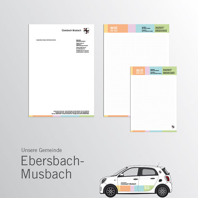 Gemeinde Ebersbach-Musbach – Briefbogen, Notizblöcke, Fahrzeugbeschriftung 