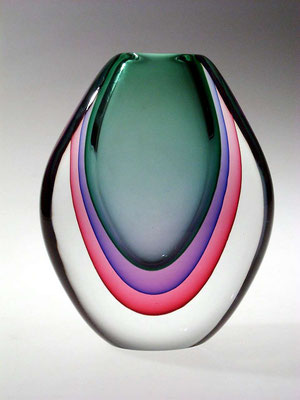 Luigi Ornesto, Oball, Murano, Sommerso, Glaskunst, Vase, Flakon, Skulptur