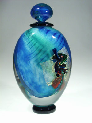 Robert Pierini, Vase, Flakon, Biot, verre soufflé, Studioglas, hotglass, blownglass, Kunsthandwerk, handmade