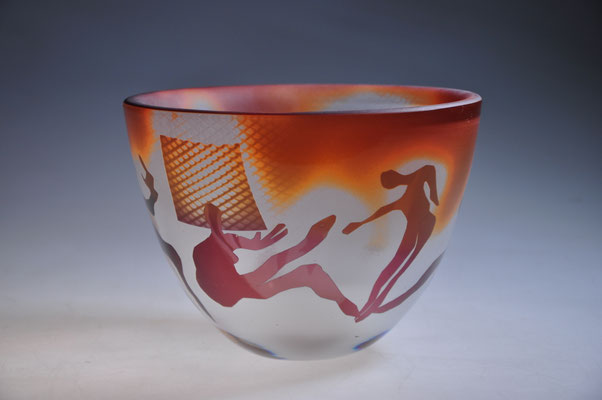 Lubomir Hora, Studioglas, Vase, Gefäß, Sandstrahl, Figur, München