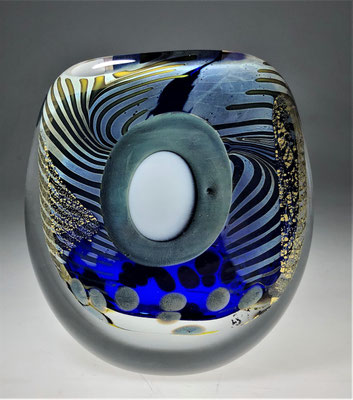 Eric Laurent, Studioglas, Hotglas, blownaway, Überfang, Kunsthandwerk, Vase, Flakon, Blattgold, verre soufflé