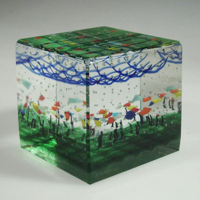 Bernd Lichtenstein, Studioglas, Fusing, Schliff, Paperweight, Briefbeschwerer, Kunsthandwerk