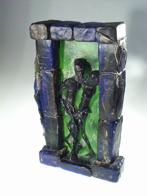 Hartmann Greb, Relief, Pâte-de-verre, killncast, fromgeschmolzen. Skulptur, Studioglas, Kopf, Figur, Mensch