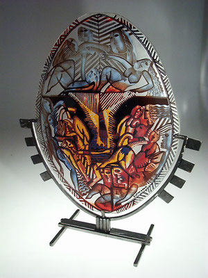 Jean-Paul Raymond, Studioglas, Glaskunst, Skulptur, Sandstrahl, Schale, Maske, verre soufflé