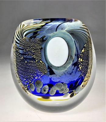 Eric Laurent, Studioglas, Hotglas, blownaway, Überfang, Kunsthandwerk, Vase, Flakon, Blattgold, verre soufflé