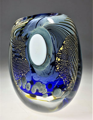 Eric Laurent, Studioglas, Hotglas, blownaway, Überfang, Kunsthandwerk, Vase, Flakon, Blattgold, verre soufflé