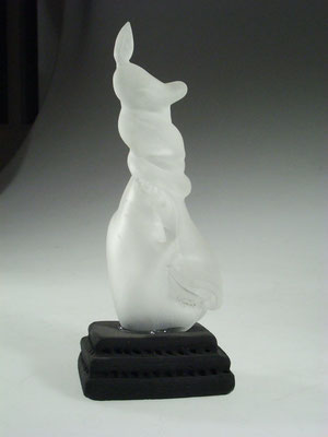 Xavier de Mirbeck, schwarz-weiß bemaltes Vasenobjekt, Studioglas, geblasene Kunst, Landschaft, Vase, schwarzweiss, Paris