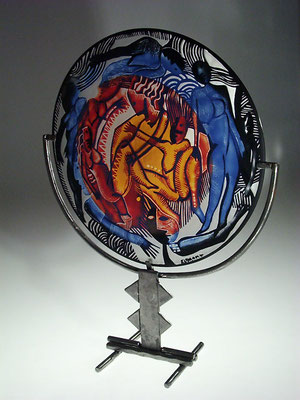Jean-Paul Raymond, Studioglas, Glaskunst, Skulptur, Sandstrahl, Schale, Maske, verre soufflé