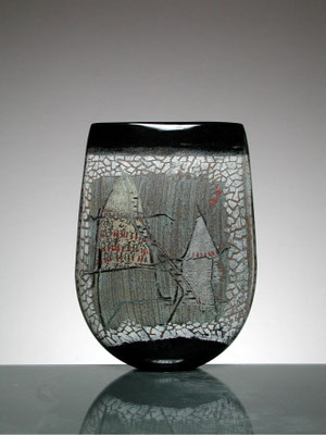 Alain & Marisa Begou, großes Vasenobjekt, Studioglas, Glaskunst, Vase, Glasmalerei, blownart