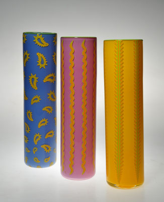 Jonathan Baskett, Zylindervasen, geblasenes Glas, Studioglas, blownglass