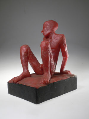 Hartmann Greb, Sitzender, Pâte-de-verre, killncast, fromgeschmolzen. Skulptur, Studioglas, Kopf, Figur, Mensch