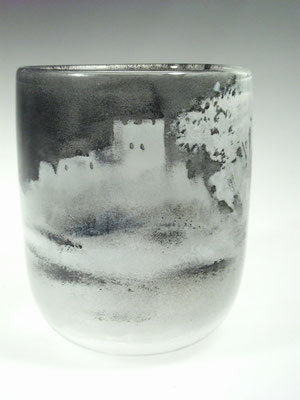 Rainer Metzger, Studioglas, Glasmalerei, geblasenes Glas, Gefäß, Vase, Topf, Frauenau, Bayerischer Wald