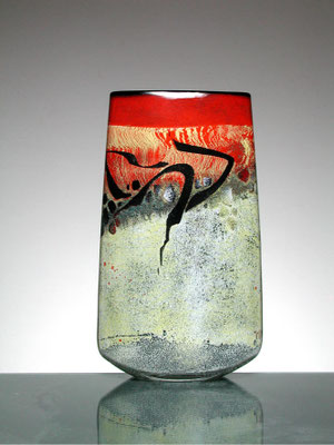 Alain & Marisa Begou, großes Vasenobjekt, Studioglas, Glaskunst, Vase, Glasmalerei, blownart
