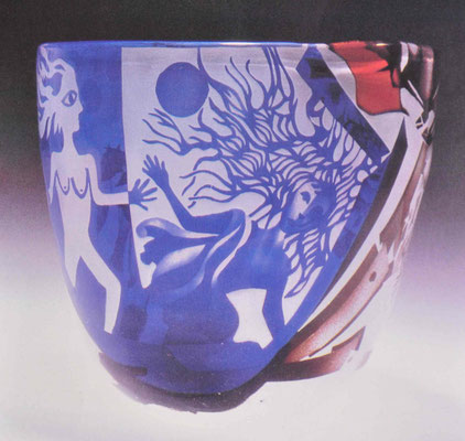 Jean-Paul Raymond, Studioglas, Glaskunst, Skulptur, Sandstrahl, Schale, Maske, verre soufflé