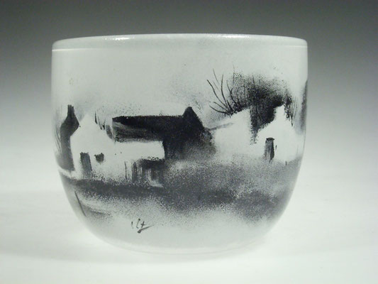 Rainer Metzger, Studioglas, Glasmalerei, geblasenes Glas, Gefäß, Vase, Topf, Frauenau, Bayerischer Wald