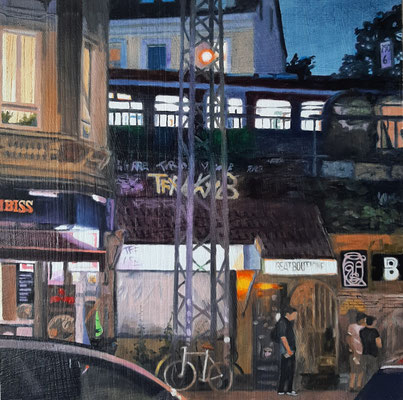 Night Vibes 1, Oil on wood, 30 x 30 cm