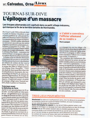 Article paru dans l'EXPRESS Manche / Calvados, rappelant l'épilogue d'un massacre méconnu survenu dans le village en 1944