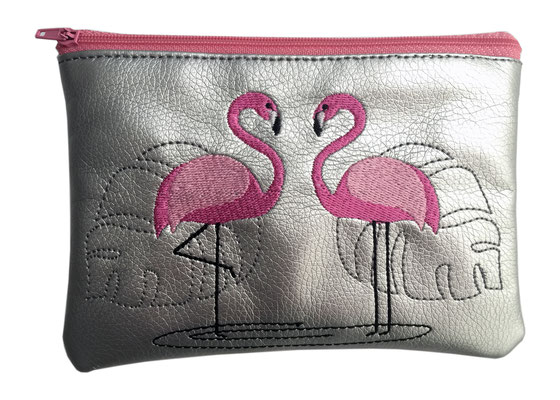 Kunstleder Etui bestickt "Flamingo"