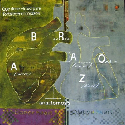 Título: ABRAZO CORDIAL / técnica: ACRÍLICO SOBRE TELA / dimensiones: 120 cm. X 120 cm. 
