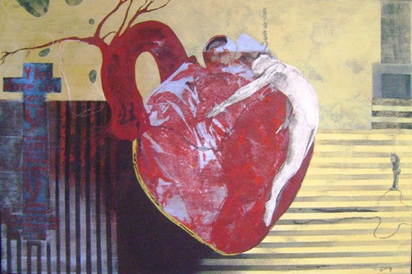 Título: CORAZÓN CON SOPLO / técnica: ACRÍLICO SOBRE TELA / dimensiones: 90 cm. X 60 cm.