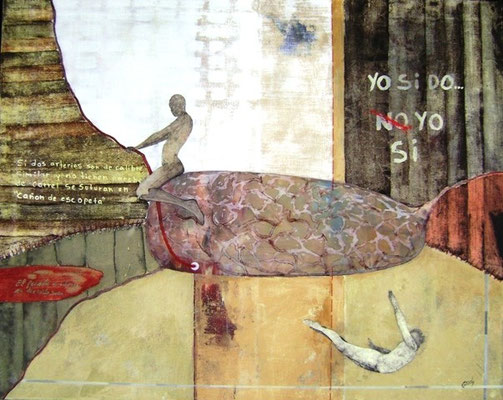 Título: SIN PARCHE DE CARREL  / técnica: ACRÍLICO SOBRE TELA /  dimensiones: 100 cm. X 80 cm.