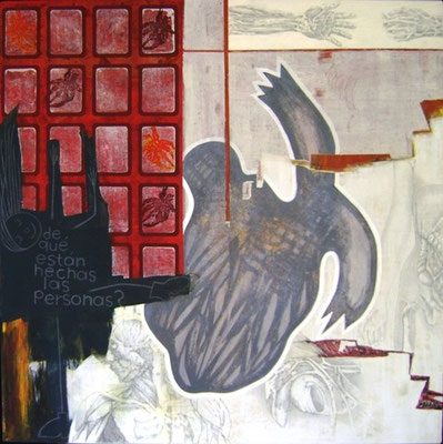 Título: DE QUÉ ESTAMOS HECHOS / técnica: ACRÍLICO SOBRE TELA / dimensiones: 120 cm. X 120 cm.