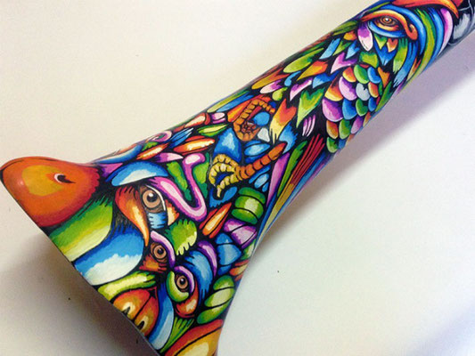Water based ink on didgeridoo, 2016 XOLA