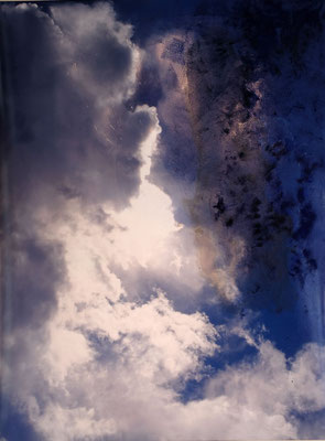 Wolken mit smalte -       überarbeitete Fotografie, 2017 , 110 x83 cm         