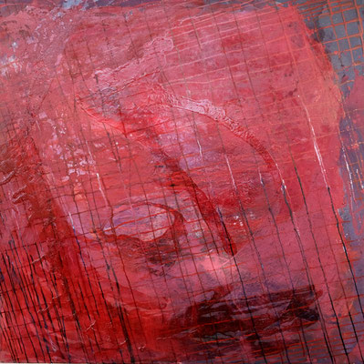Rotes Magnetfeld, Material Mix, 2018, 95 x 95 cm 