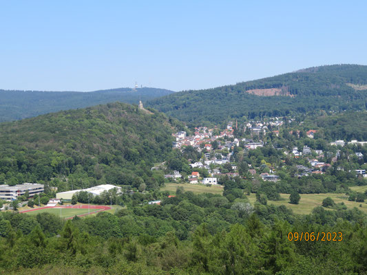 Blick vom Hardtbergturm ü ber Burg Falkenstein zum Großen Feldberg