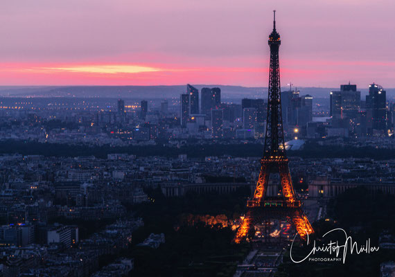 Paris, View from the roof top of Tour Montparnasse just shortly before sunset, another iconic view in the world