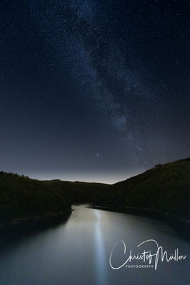 The Milky Way with the reflection on the Upper Sûre Lake in Luxembourg