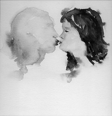 Kiss 2014 watercolor on paper 20x20 private collection