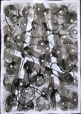 18- Encre de Chine  sur papier             L 29,7cm X H 42cm Titre  A          Artiste Danielle STEIL MARCHAL Année 2019