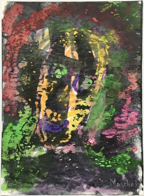 16- Peinture Aniline sur papier - L 25 cm X H 34,5  cm  Titre Clown momie  Année 1989  Artiste  Danielle STEIL MARCHAL 