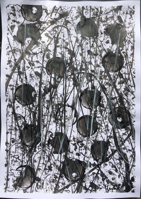 14- Encre de Chine  sur papier        L 29,7cm X H 42cm Titre Chardons Artiste Danielle STEIL MARCHAL Année 2019