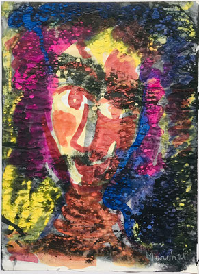 13- Peinture Aniline sur papier - L 25 cm X H 34,5  cm  Titre Clown Madeleine  Année 1989  Artiste  Danielle STEIL MARCHAL 