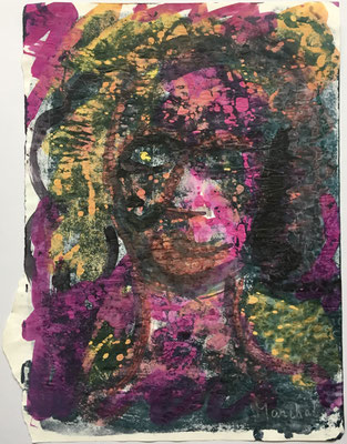 15- Peinture Aniline sur papier - L 25 cm X H 34,5  cm  Titre Clown Venise  Année 1989  Artiste  Danielle STEIL MARCHAL 