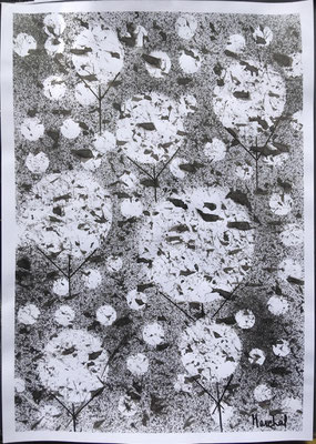 13- Encre de Chine  sur papier   L 29,7cm X H 42cm Titre Mongolfières  Artiste Danielle STEIL MARCHAL Année 2019
