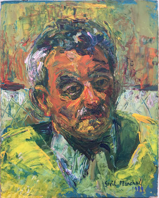 Peinture Acrylique sur Isorel - L 25cm X H 31  cm  Titre Roger -  Année 1989 Artiste  Danielle STEIL MARCHAL 