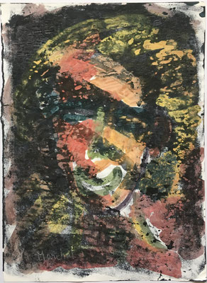 18- Peinture Aniline sur papier - L 25 cm X H 34,5  cm  Titre Clown zèbre   Année 1989  Artiste  Danielle STEIL MARCHAL 
