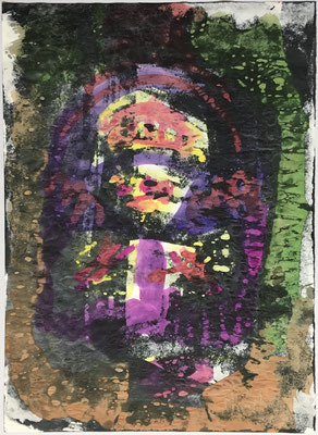19- Peinture Aniline sur papier - L 25 cm X H 34,5  cm  Titre Clown à l' envers   Année 1989  Artiste  Danielle STEIL MARCHAL 
