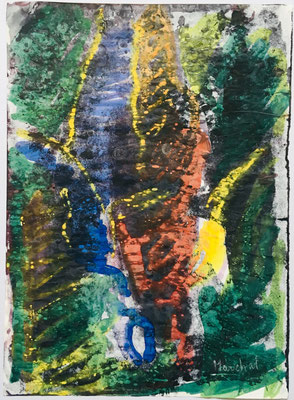 27- Peinture Aniline sur papier - L 25 cm X H 34,5  cm  Titre Clown Fantomas   Année 1989  Artiste  Danielle STEIL MARCHAL 