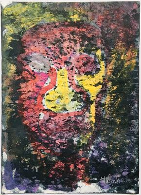 22- Peinture Aniline sur papier - L 25 cm X H 34,5  cm  Titre Clown François   Année 1989  Artiste  Danielle STEIL MARCHAL 