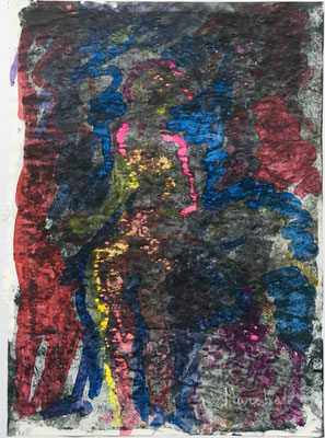 28- Peinture Aniline sur papier - L 25 cm X H 34,5  cm  Titre Clown Silhouette  Année 1989  Artiste  Danielle STEIL MARCHAL 