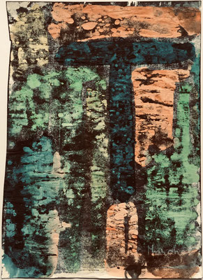 29- Peinture Aniline sur papier - L 25 cm X H 34,5  cm  Titre Terminus   Année 1989  Artiste  Danielle STEIL MARCHAL 