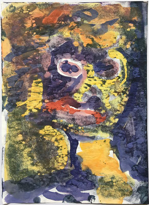 10- Peinture Aniline sur papier - L 25 cm X H 34,5  cm  Titre Clown E.T.  Année 1989  Artiste  Danielle STEIL MARCHAL 
