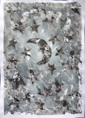 26- Encre de Chine  sur papier         L 29,7cm X H 42cm Titre Firmament  Artiste Danielle STEIL MARCHAL Année 2019