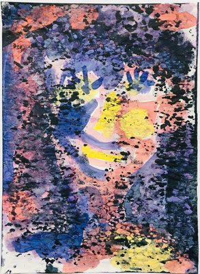 8- Peinture Aniline sur papier - L 25 cm X H 34,5  cm  Titre Clown paillettes  Année 1989  Artiste  Danielle STEIL MARCHAL 