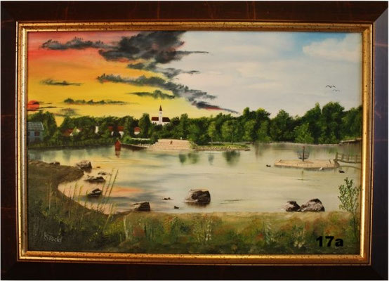 Nr.17a Rückhaltebecken von Dorfen im Abendrot. Format 40x60cm